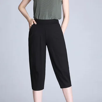

2020 Women Stretch Waist Casual Pants Capris Women Pencil Pants black capris Plus Size Harem Pants Female LY347