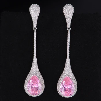 

missvikki Long Drop Austrian Crystal Pendant Earrings Shiny Pink Yellow Romantic Color Paved Full Cubic Zirconia Top Quality
