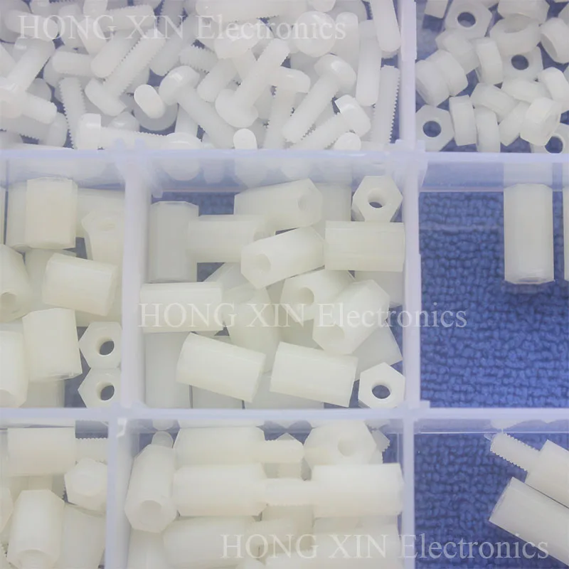 White Nylon M3 M-F/F-F Hex Column Standoff Support Spacer Screw Nut 300 in 1 Assortment Kit set With Plastic Box Varied Length