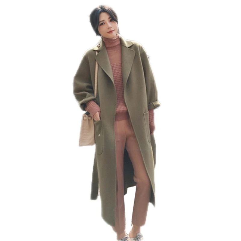 2018 O263 Col Long Ceinture Lâche Hiver Femelle down Dame Laine Réglable Survêtement Bureau Manteau Jiemolvse Mélanges jianghuangse Taille Femmes Turn Simples grwSUc1Fg