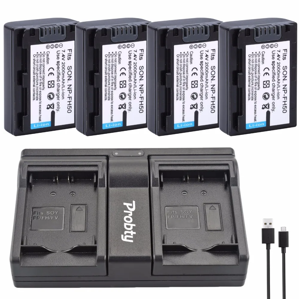 4 шт. Probty NP FH50 батарея + USB двойное зарядное устройство для Sony A230 A330 A290 A380 A390 HDR TG1E TG3