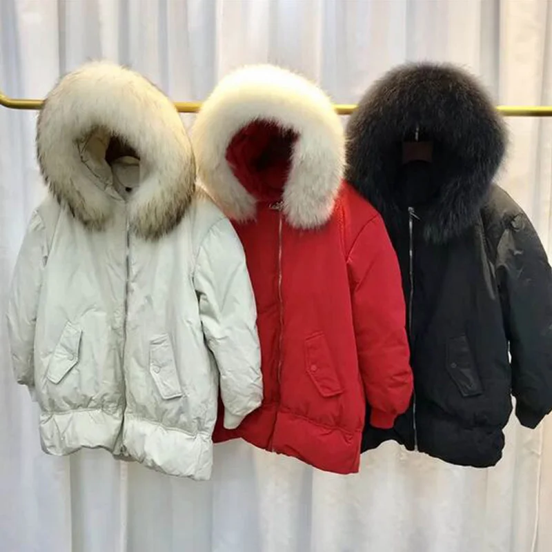 

Winter Jacket Women Loose Warm Parka 2018 Large Real Natural Fur Winter Coat Women Hoody White Duck Down Jacket Large Size Coat