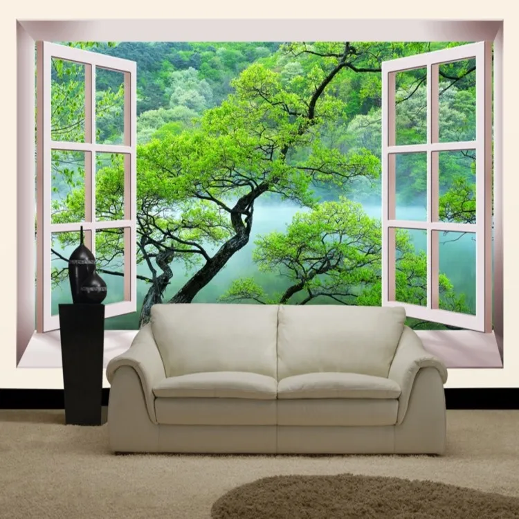 Wholesale Window Frame Murals 3d Wall Photo Murals Vinyl Wallpaper for
