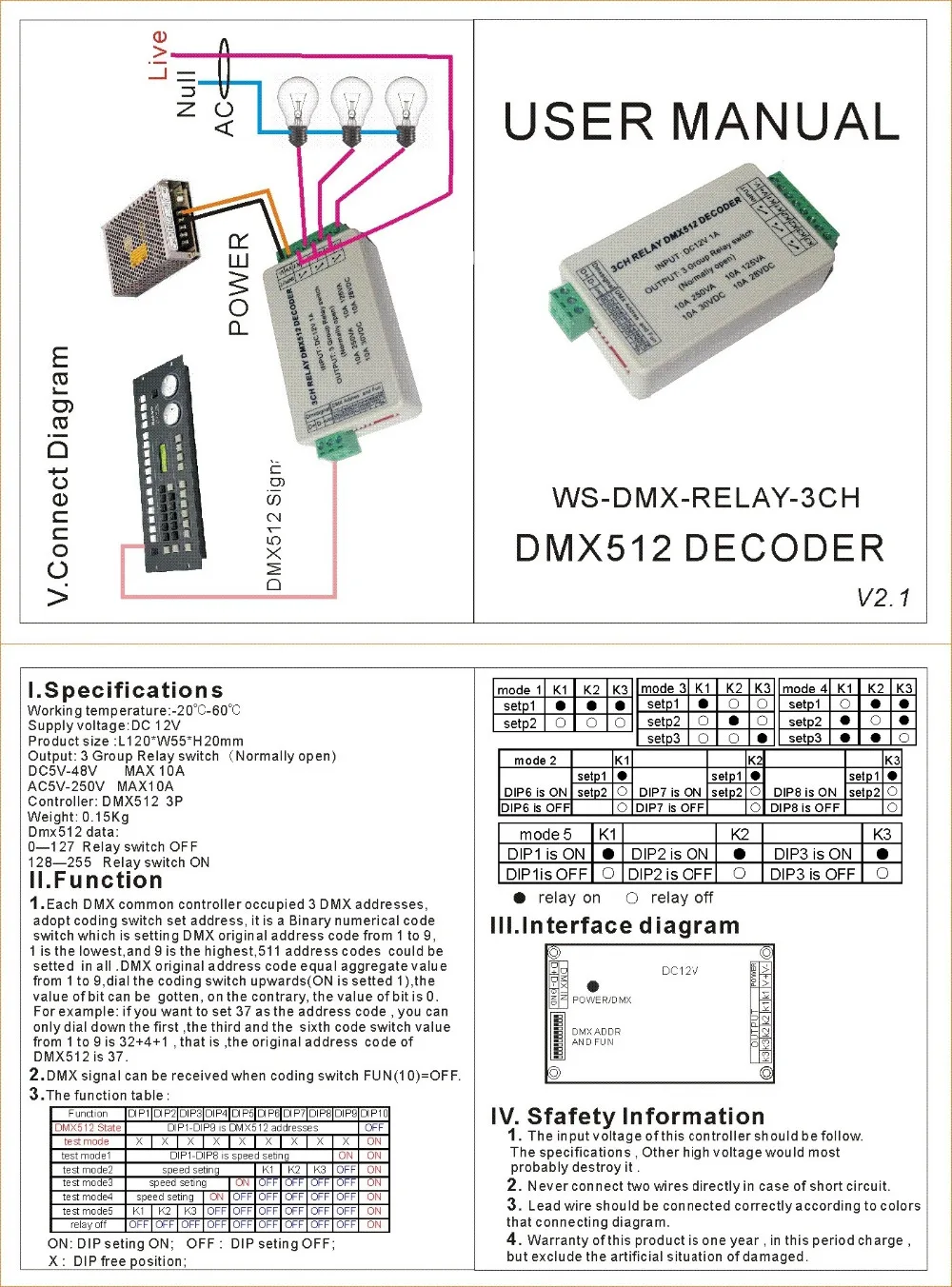 NEW WS-DMX-RELAY-3CH