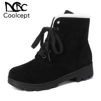 

Coolcept Lady 2020 New Arrival Warm Snow Boots Cross Strap Fur Thick Bottom Ankle Boot Winter Fashion Female Footwear Size 31-40