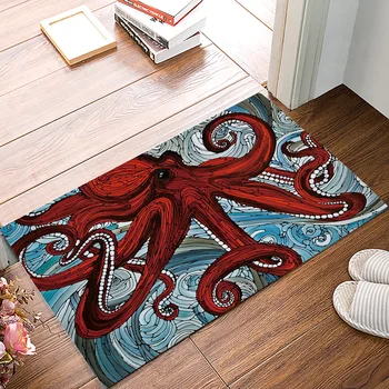 

Hand-painted Red Octopus Sea Doormats For Entrance Way Bathroom Accessories Set Boot Shoes Scraper Floor Carpets Area Runners