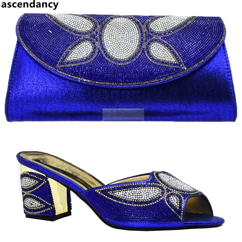

New Arrival Luxury Shoes Women Italian Shoes and Bags Set Decorated with Rhinestone African Hoes and Bags To Match for Wedding