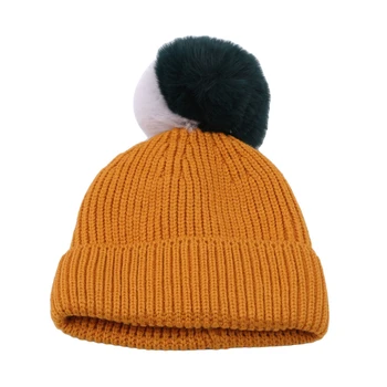 

2018 New Cute Winter Baby Children Knitted Hats Double Color Hair Ball Beanies Cap Warm Kids Cap Crochet Boy Girl Fur Hats