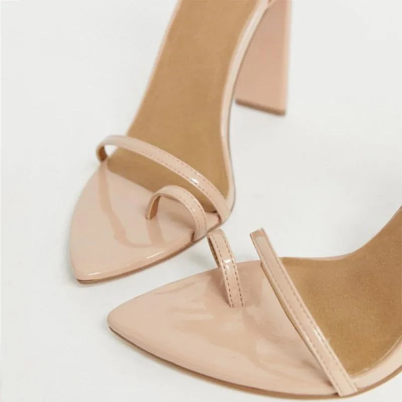 Розовые остроконечный носок на высоком массивном каблуке с ремешками на лодыжках; женские летние туфли из мягкой кожи с пряжкой; милые вечерние туфли