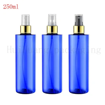 

30pcs 250ml spray empty bottles for the perfumes,250cc PET blue bottle with gold collar sprayer pump ,Fine mist spray bottle