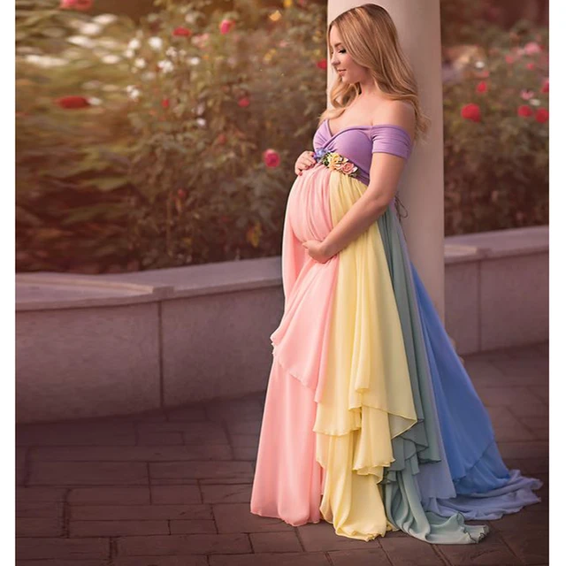 Pretty Mix Color Chiffon Long Skirts Maternity Ruffles Modest Floral Pregnant Female Maxi Skirt