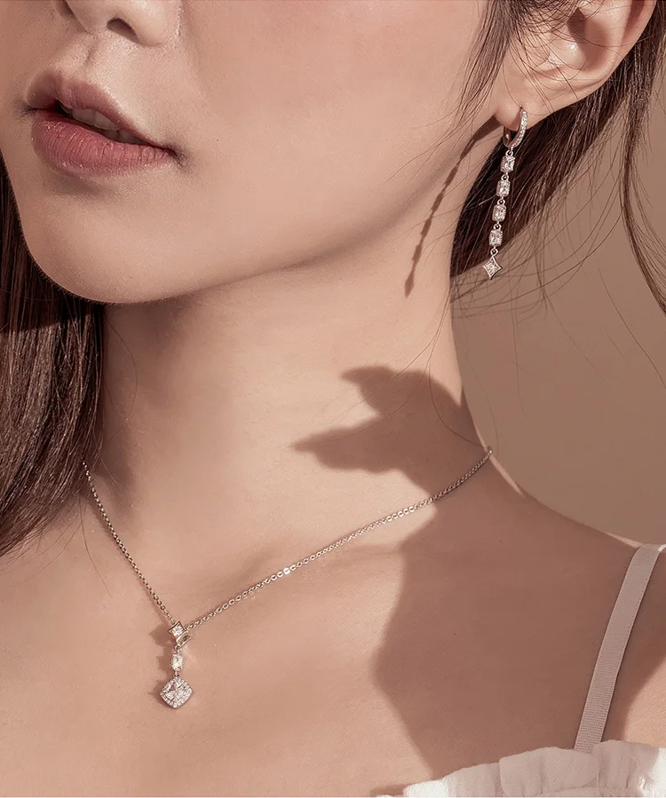 Bamoer, геометрическое серебряное свадебное ожерелье для женщин, Стерлинговое серебро 925, прозрачное, CZ, массивное, для помолвки, ювелирное изделие, подарки BSN074