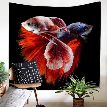 

JaneYU 2019 Cross Border New Art Abstract Sea Bottom Fish Felt Polyester Tapestry Hanging Beach Towel