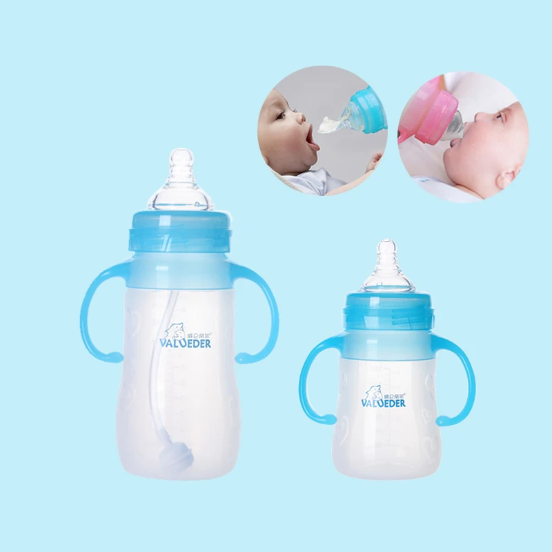 

2018 Newest VALUEDER 2PCS Feeding Bottles with Feeder Set Wide- Neck BPA Free Soft Silicone Feeding Bottle with Handle for Kids