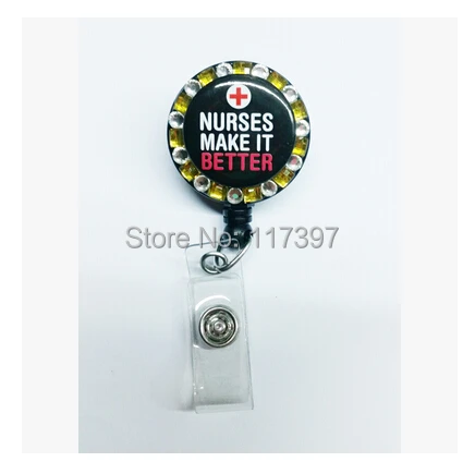 

2 designs ID holder name tag card key Badge Reels Alligator Clip-On Retractable pull Reel Nurse custom logo CN post