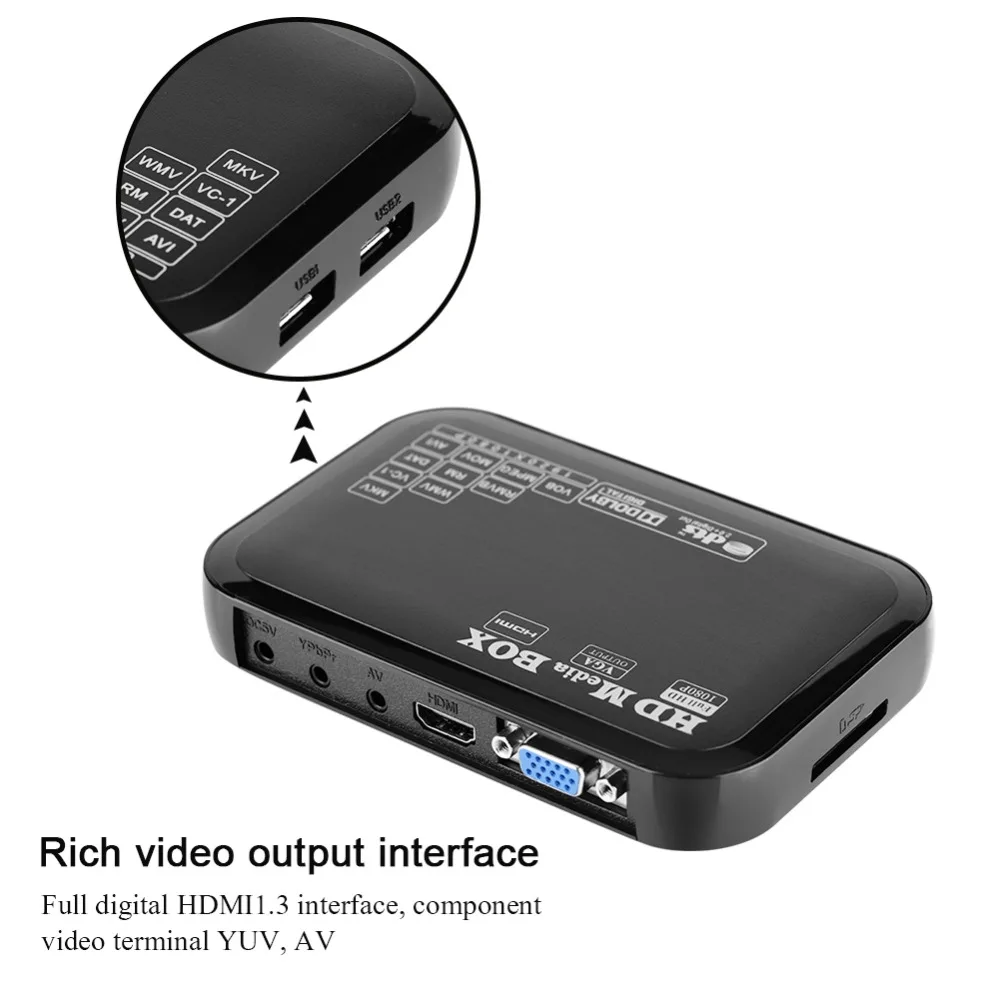 Full HD мини ящик медиа плеер 110-240 V 1080 P медиаплеер Поддержка USB MMC/RMVB/cd-r/cd-rw MP3 AVI MKV