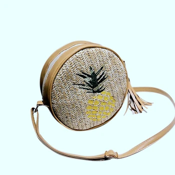 

Round Women Straw Bags Leaves Rattan Woven Beach Shoulder Bags Ladies Cossbody Bag Female Bohemian Handmade(pineapple)