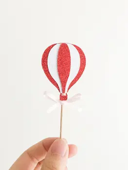 

Red glitter air balloon Cupcake Toppers rustic wedding food toothpicks birthday baby bridal shower party food picks cake decor