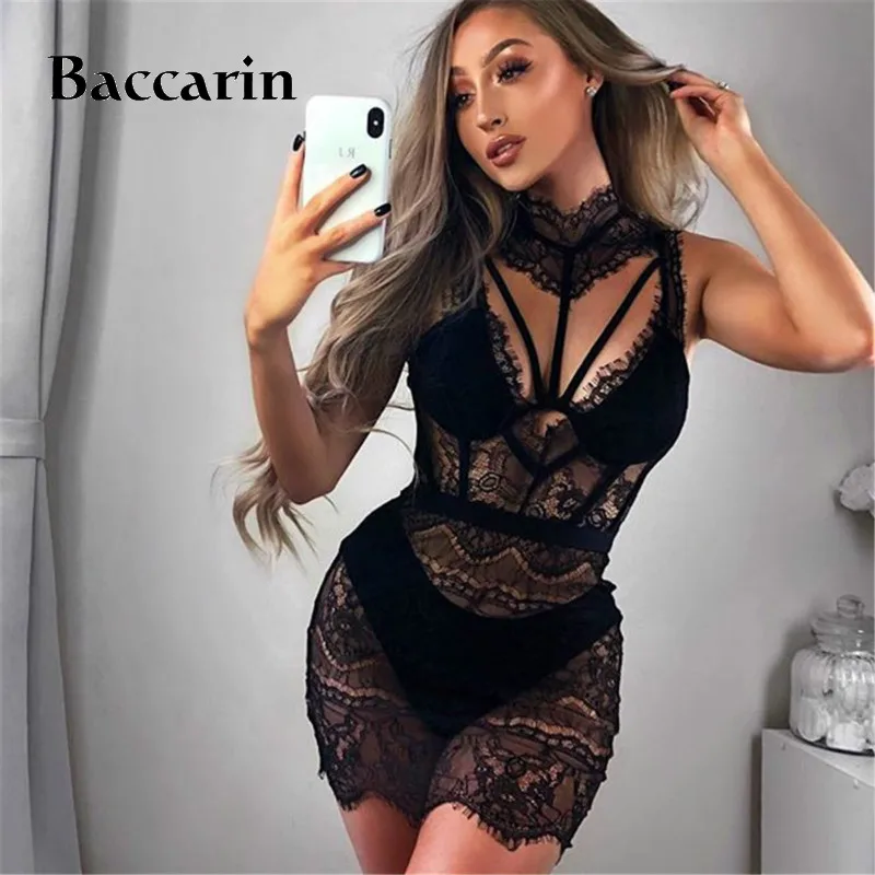 

2019 Spring Lace Dress Women Floral Embroidery Ladies Halter Club Sexy Dress Black Party Dresses Vestidos Robes