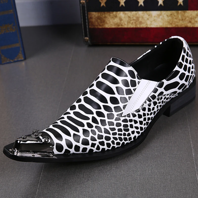 Brand Italian Fashion Men Oxford Shoes Snakeskin Genuine Leather Pointed Toe Men Dress Shoes Designer Wedding Shoes Male Flats