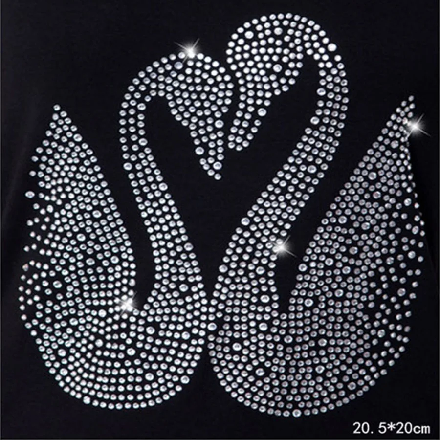 20.5*20cm swan hotfix rhinestone motif transfer design,hot fix stone