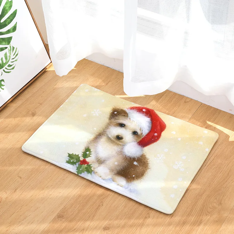 

Flannel Welcome Doormat for Entrance Door Dogs Cats Pattern Kitchen Carpet Bathroom Anti-slip Mat Christmas Decorations for Home