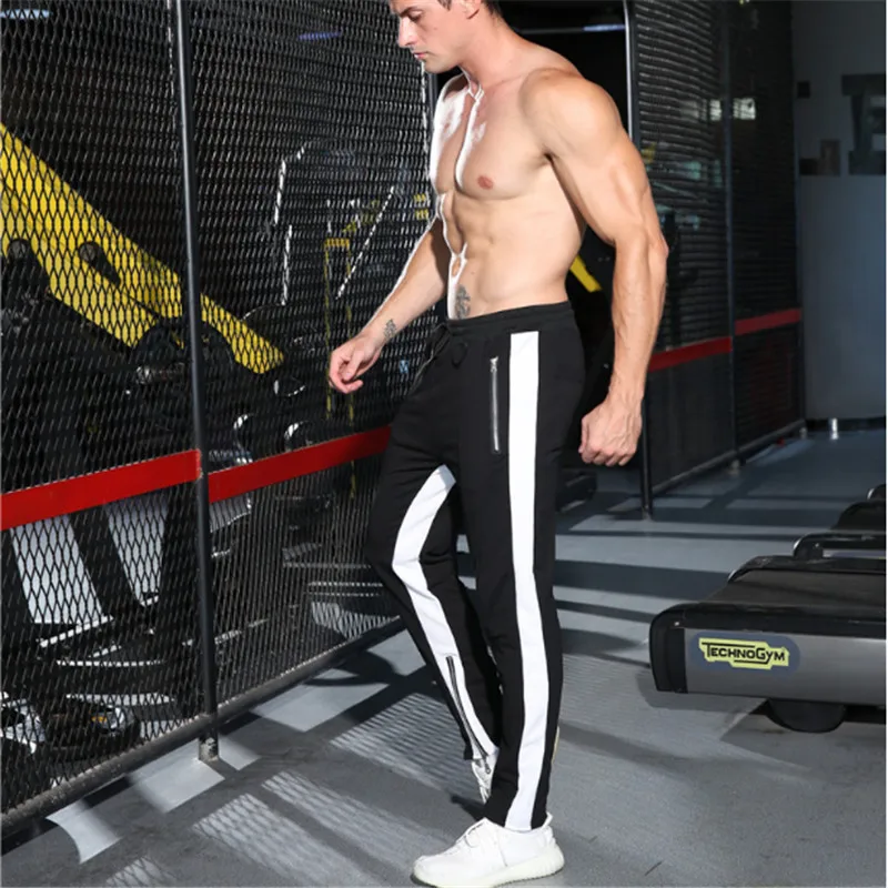

GYKZ Cotton Men Jogger sportswear Pants 2018 New Autumn Mens Sweatswear Pants Printing Side Stripe Pockets Men zipper Sweatpant