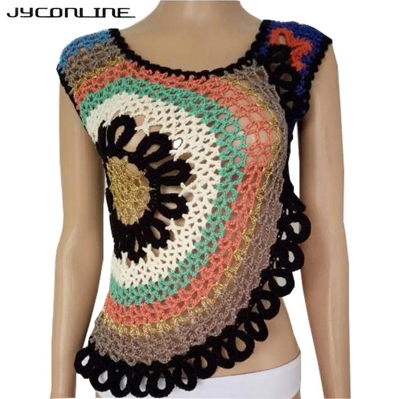 

JYConline Summer Sexy Crochet Cover Ups Hollow Out Tops Women Blouse Knitted Blusas Irregular Cover Ups Beach Tops Women Shirts