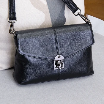 

MEIGARDASS Brand Genuine Leather Women's Satchel Leisure Small Clams hell Cow Leather Flip cover Shoulder Bags Messenger bag 279