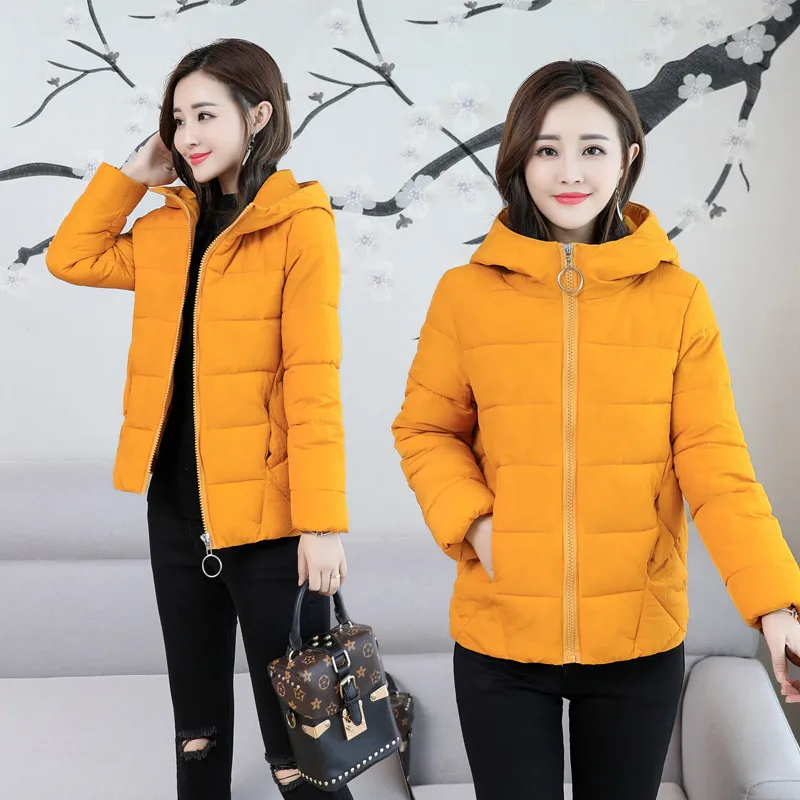 

b 2019 Jacket Women Winter Fashion Warm Thick Solid Short Style down Cotton Hooded padded Parkas woman Coat plus size S-6XL