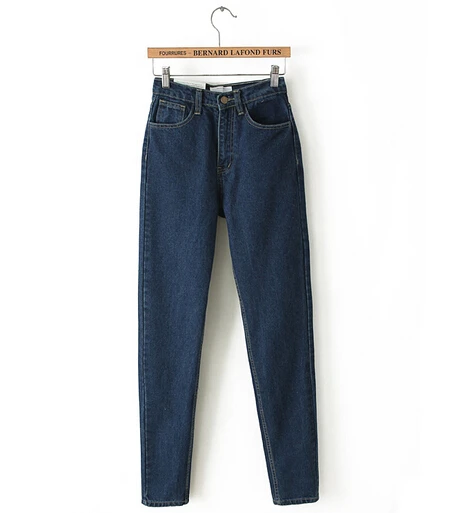 Модные Винтажные дизайнерские женские джинсы с высокой талией, черные, синие свободные джинсы для женщин в стиле бойфренд, повседневные джинсовые брюки-карандаш - Цвет: Deep blue