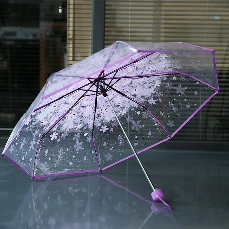 Зонт Сакура аниме Романтический женский складной милый детский зонтик прозрачный классический Вишневый Paraugas прозрачный корпоративные подарки 15YX - Цвет: C