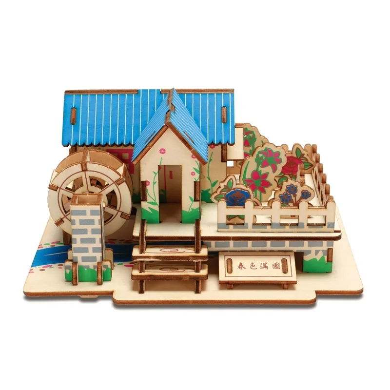 

Assembly Construction Sets Wooden 3D Puzzle Model House Decoration Hobbies Buildings Toys Kids Adult Jigsaw Spring Colorful