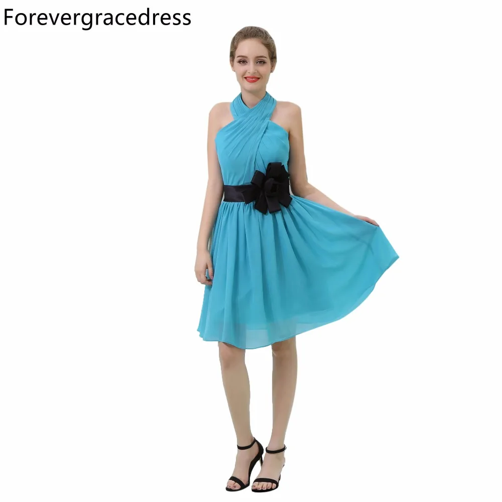 Недорогое шифоновое платье для подружки невесты Forevergracedress голубого цвета в стиле