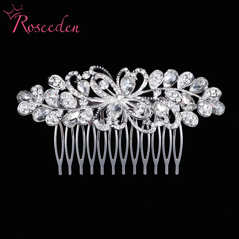 Elegant rhinestone Flower Bridal Hair Combs hairpin teardrop rhinestone