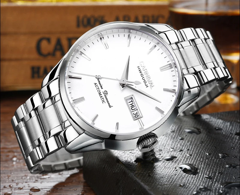 

Fashion Carnival Mechanial Men's Watch Full Stainless Steel Day-Date Luminescence Miyota 25 Jewels Wristwatch Reloj Hombre