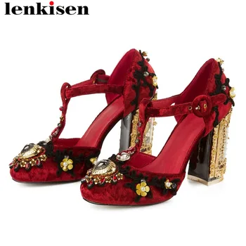 

Chinese style art design vintage super high heels buckle strap hollow wedding party plus size round toe palace women pumps L88