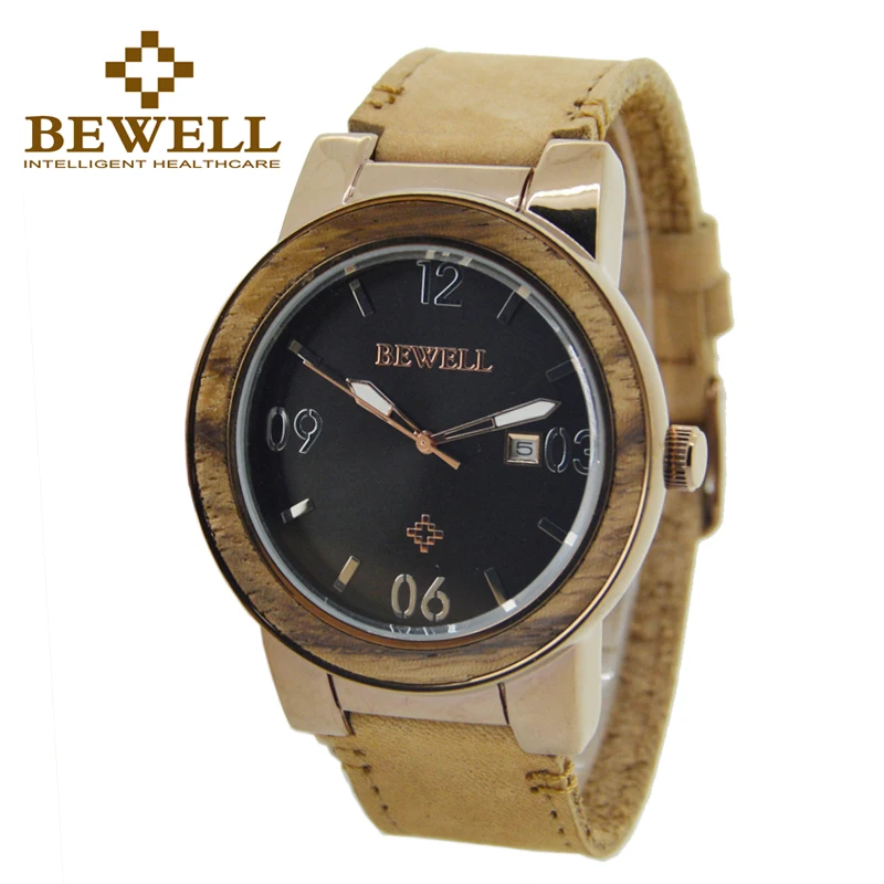 

BEWELL Top brand Quartz Men Watch Alloy Watch Case and Leather Band Waterproof 30 Bar with Box W1050