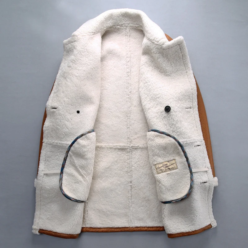 Great Value 8023 Read Description! Asian size super quality warm genuine sheep fur leather wind coat mens winter shearling fur jacket