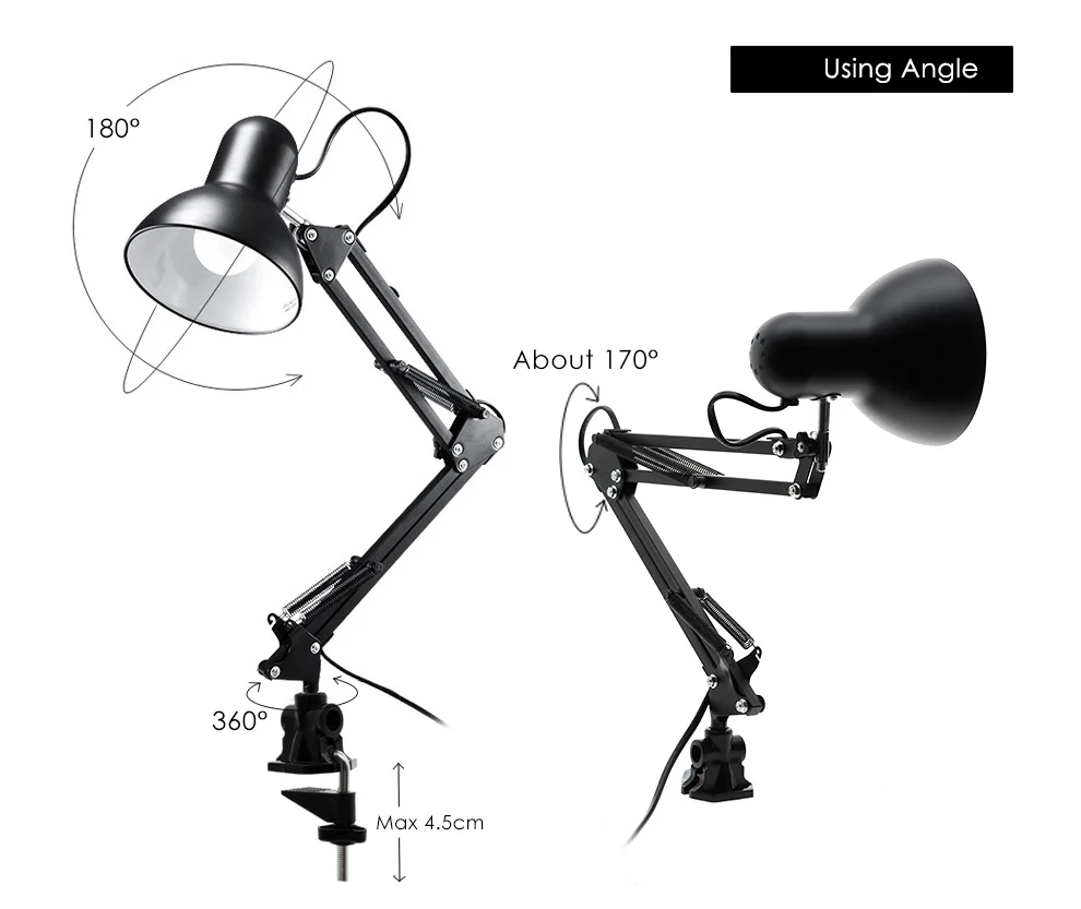 Современный регулируемая настольная лампа E27 лампы Гибкий светодиодный настольная лампа с поворотным механизмом зажим Крепление светильник для изучения офис чтения ночной Светильник s