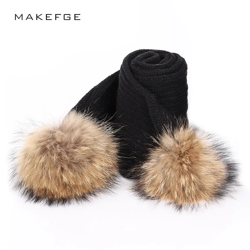 

Autumn and winter new children's knit scarf warm and comfortable raccoon fur pompom solid color thick boy girl bib ski kids