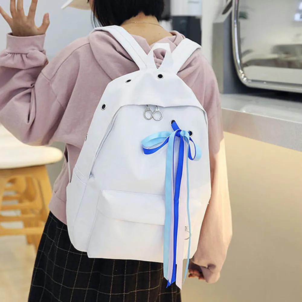 

Backpacks Women Ribbons Canvas Backpack School Satchel Travel Book Bag Dropshipping #30