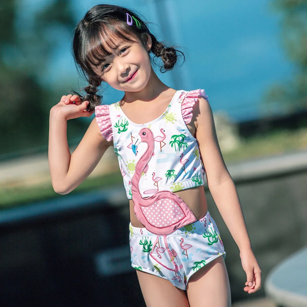 

Child Embroidery Female Treasure Flamingo Flash Sleeveless One-piece Swimsuit New 2019 Swimwear Girls Bathing Suit Maillot