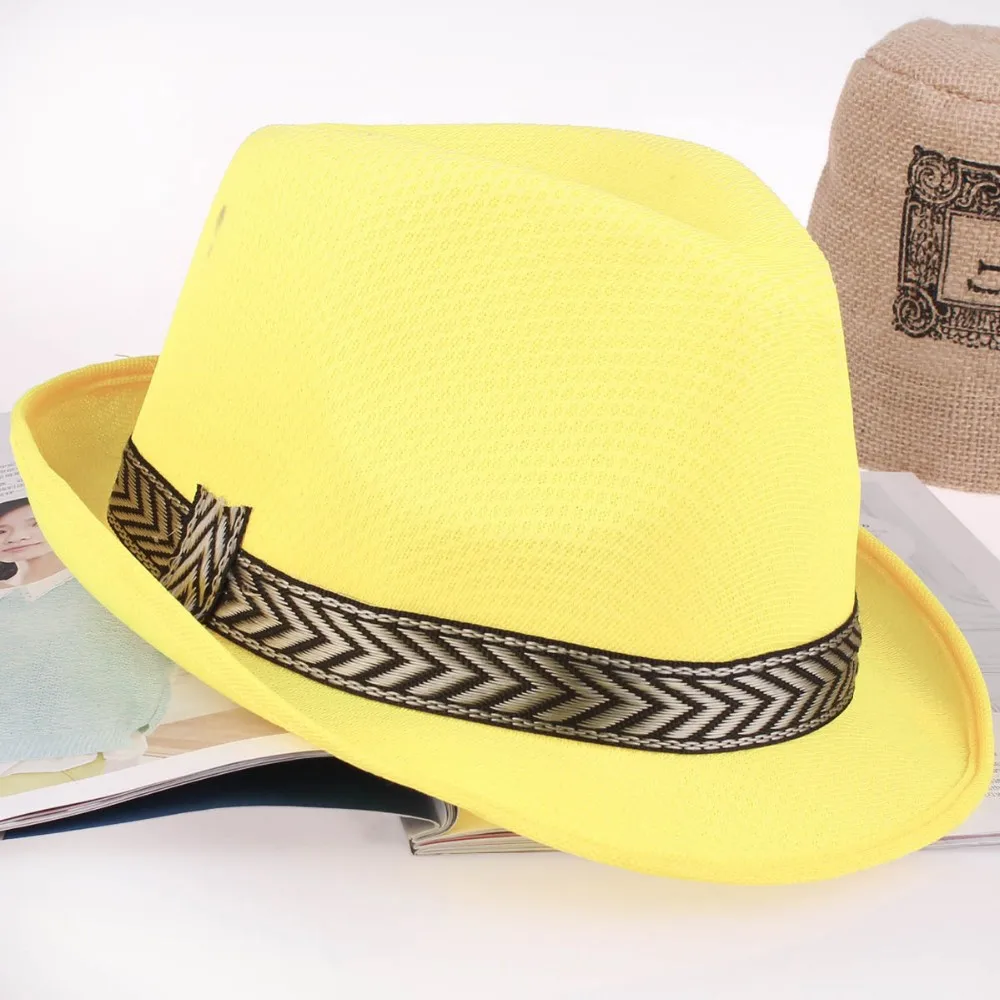 58 или 54 см Мужская Женская джазовая шляпа Детская шляпа-федора с шевронная лента, черный желтый серый темно-синий светло-зеленый Королевский синий