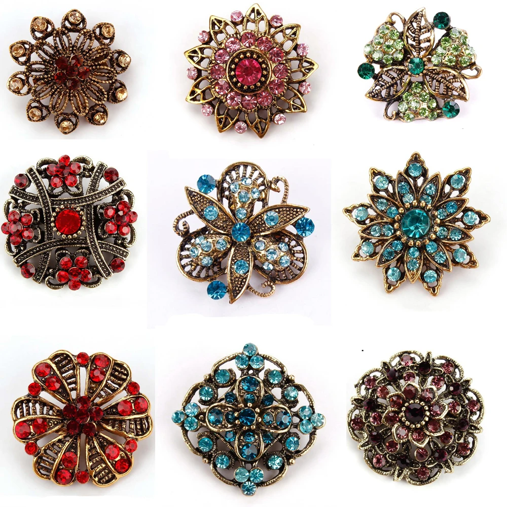 

Rhinestone Flower Brooches For Women Vintage Gold Design Fashion Jewelry Wedding Bridal Bouquet Bijouterie Broches Pins Gift