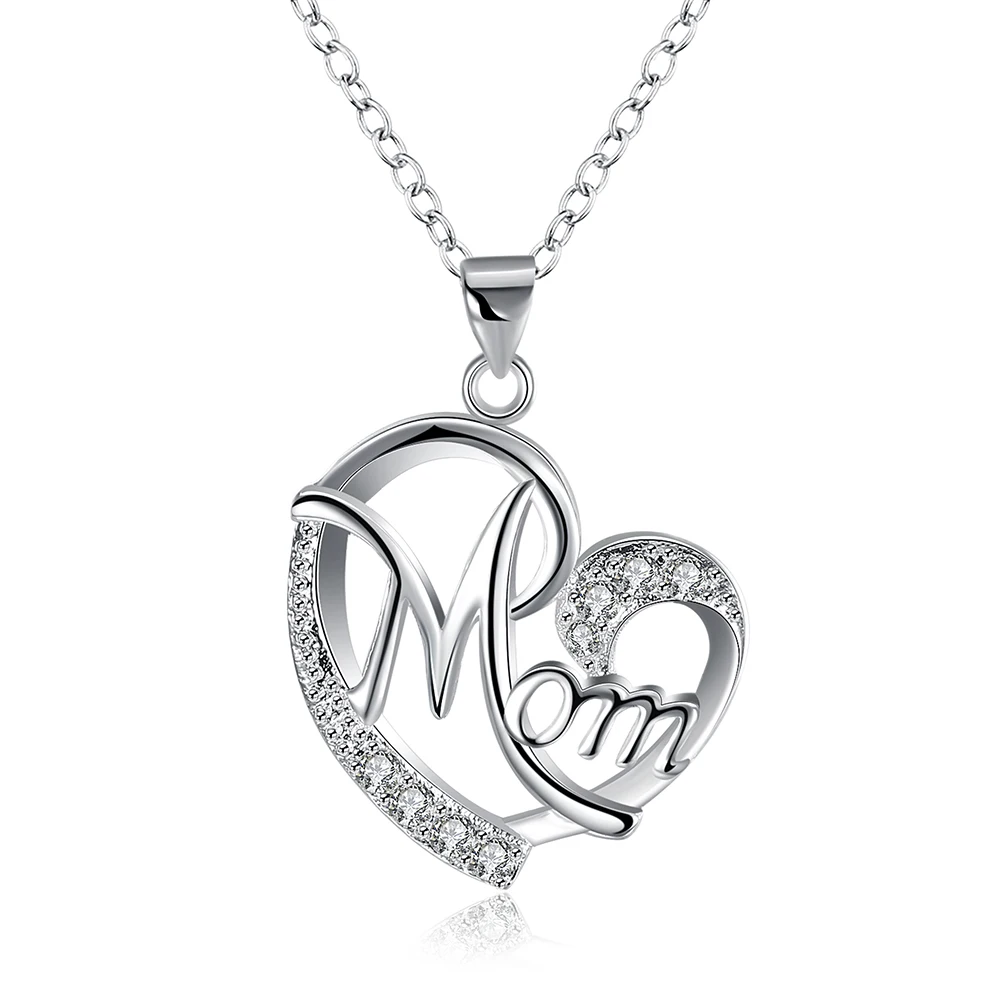 Love Mom Gift Great Mama Pendant Necklace Silver Plated Jewelry Christmas Gift For Mother MUM Letters Heart Pendant Wholesale