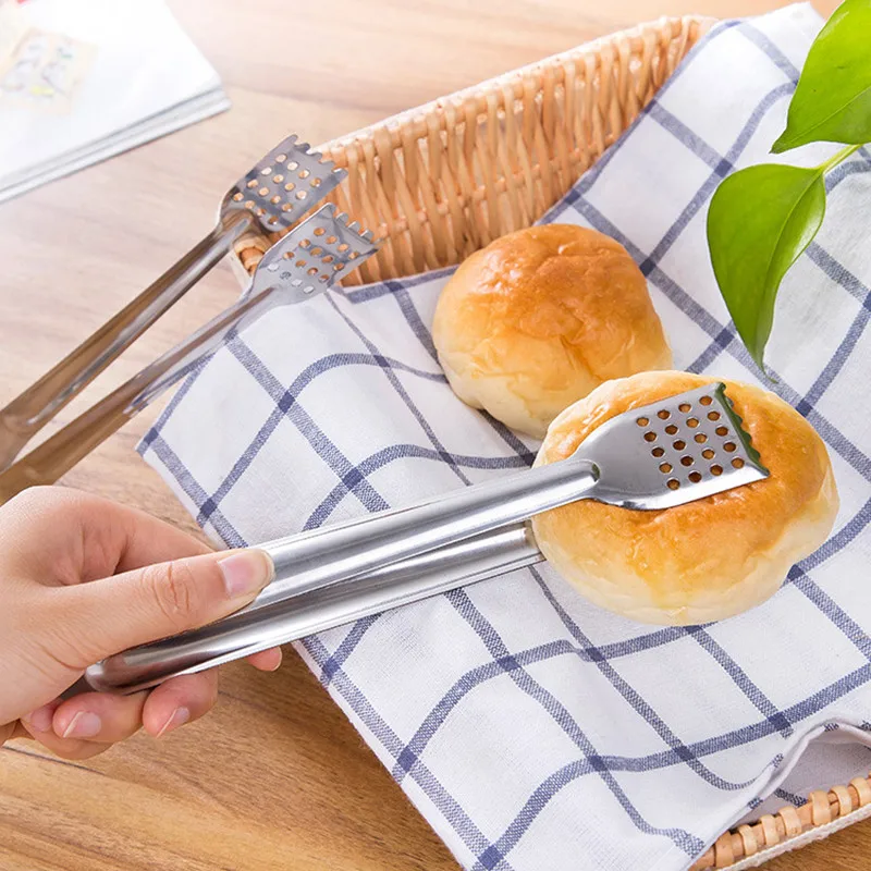 1pc Bread Food Tongs Kitchen Buffet Cooking Stainless Steel Tool Anti Heat Bread Clip Pastry Clamp Barbecue Tongs Kitchen Stuff