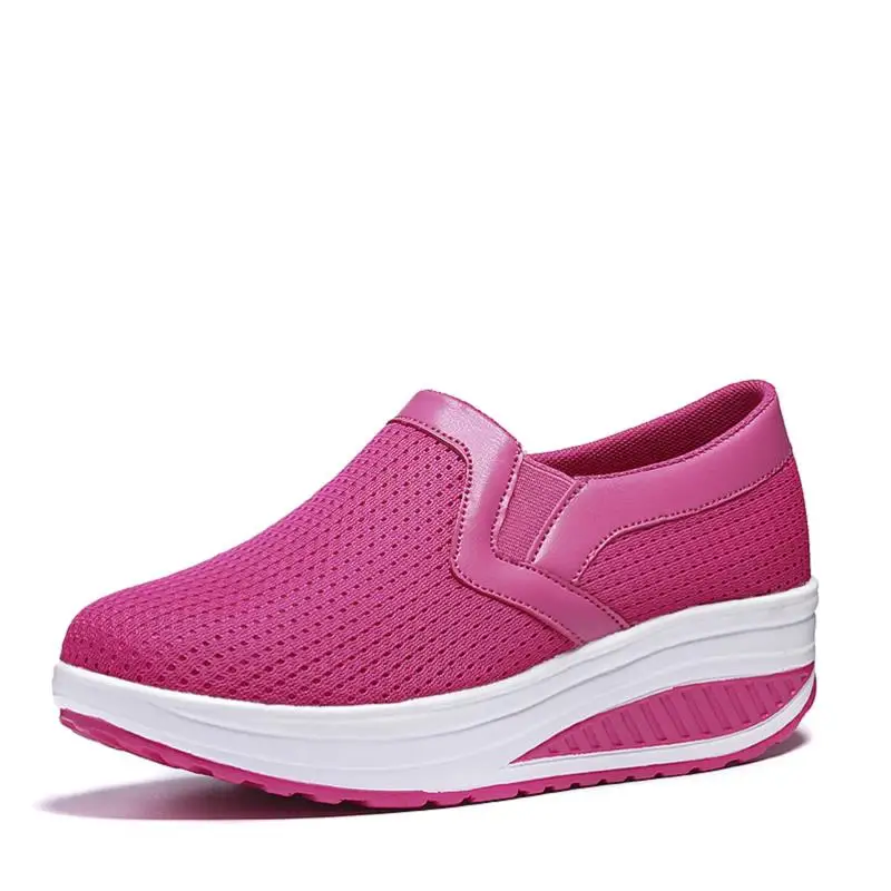 BVNOBET/Летняя обувь на массивном каблуке; женская обувь из дышащего сетчатого материала на платформе; женские лоферы на танкетке; dames schoenen - Цвет: Розово-красный