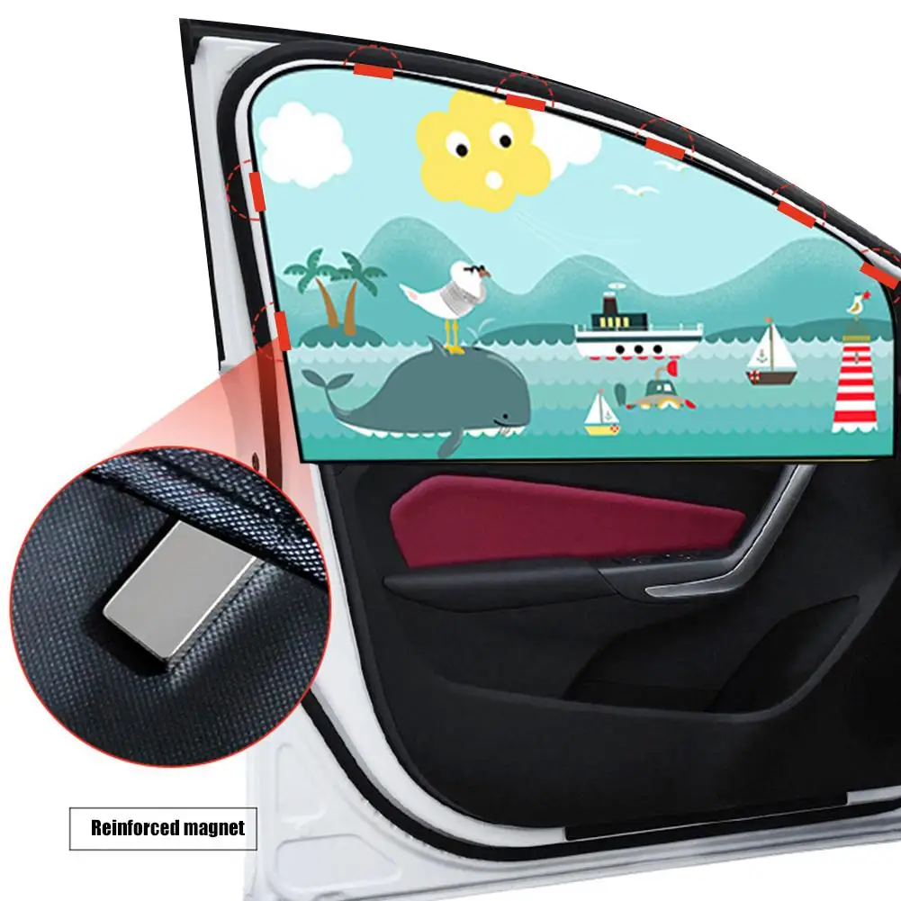 

Hot Magnetic Car Sun Shade Sunshade Car Sunscreen Insulation Magnet Sun Shade Retractable Curtains Rear Row Cartoon Window Shade