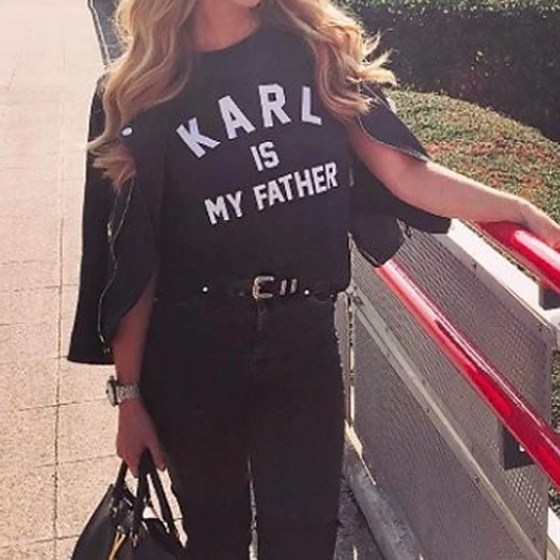 

New Fashion Summer Harajuku KARL IS MY FATHER Print Shirts O-Neck Short Sleeve Top Tee Women Black White Femme Harajuku T-shirts